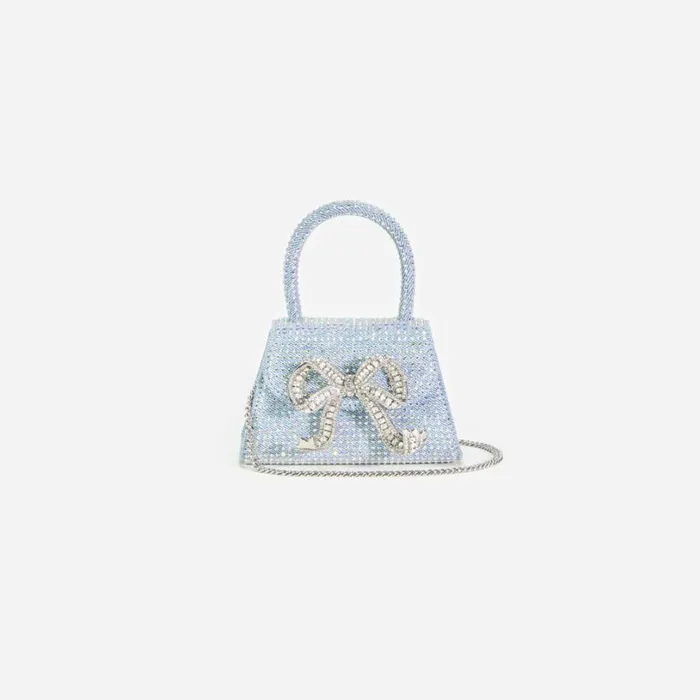 Blue Rhinestone Denim Micro Bow Bag Women Self Portrait Denim Blue Rhinestone Denim Micro Bow Bag Women Self Portrait Denim