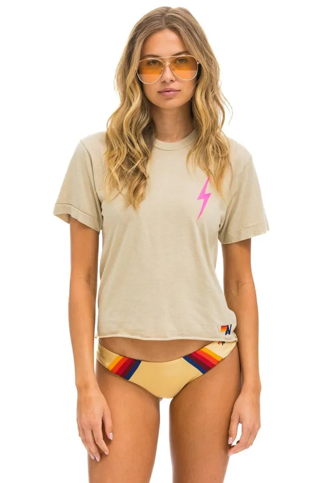 Bolt 2 Boyfriend Tee 8211 Sand Neon Pink Women Aviator Nation Tees