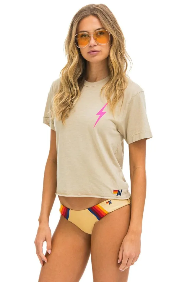 Bolt 2 Boyfriend Tee 8211 Sand Neon Pink Women Aviator Nation Tees