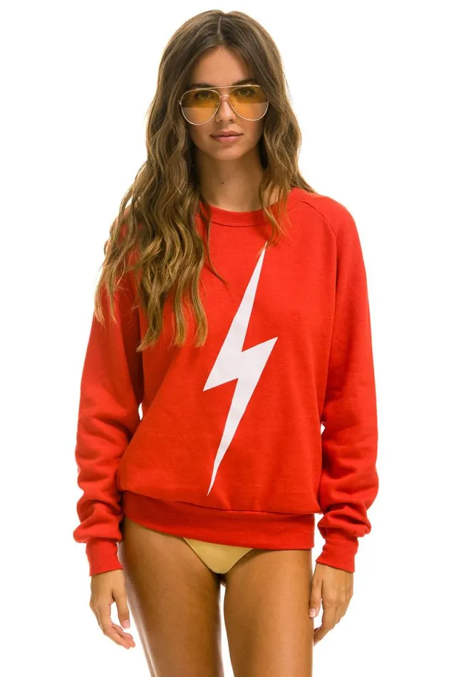 Bolt Crew Sweatshirt 8211 Red White WomenMen Aviator Nation Sweatshirts