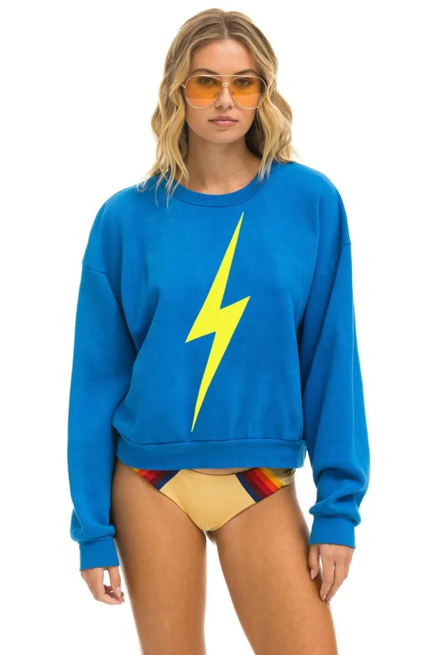 Bolt Relaxed Crew Sweatshirt 8211 Ocean Neon Yellow WomenMen Aviator Nation Sweatshirts Bolt Relaxed Crew Sweatshirt 8211 Ocean Neon Yellow WomenMen Aviator Nation Sweatshirts