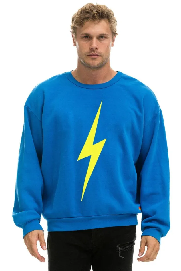 Bolt Relaxed Crew Sweatshirt 8211 Ocean Neon Yellow WomenMen Aviator Nation Sweatshirts