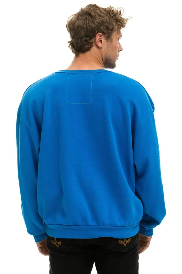 Bolt Relaxed Crew Sweatshirt 8211 Ocean Neon Yellow WomenMen Aviator Nation Sweatshirts