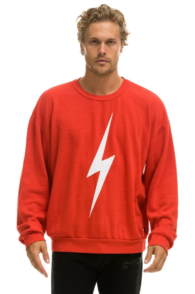 Bolt Stitch Relaxed Crew Sweatshirt 8211 Red White WomenMen Aviator Nation Sweatshirts