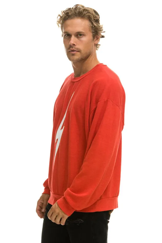 Bolt Stitch Relaxed Crew Sweatshirt 8211 Red White WomenMen Aviator Nation Sweatshirts