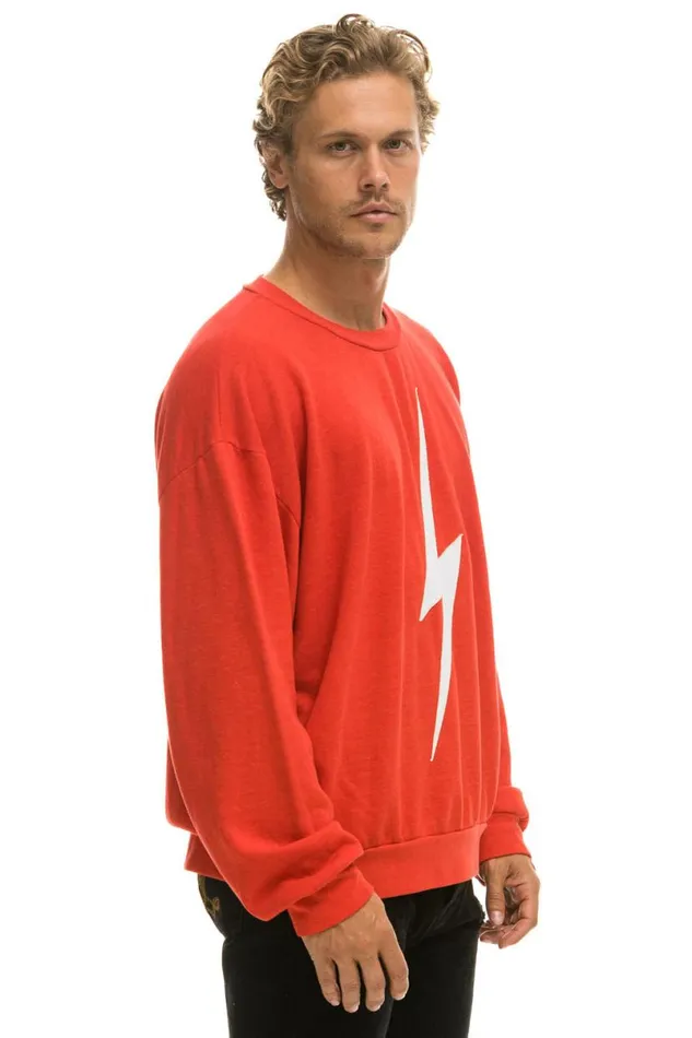 Bolt Stitch Relaxed Crew Sweatshirt 8211 Red White WomenMen Aviator Nation Sweatshirts