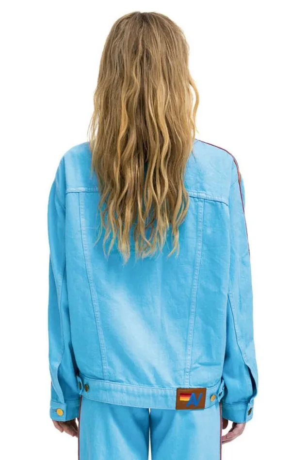 Bolt Stripe Oversized Concert Denim Jacket 8211 Sky WomenMen Aviator Nation Denim