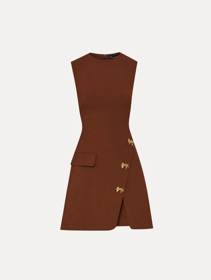 Bow Button Split Skirt Dress Cocoa Women Oscar De La Renta Dresses