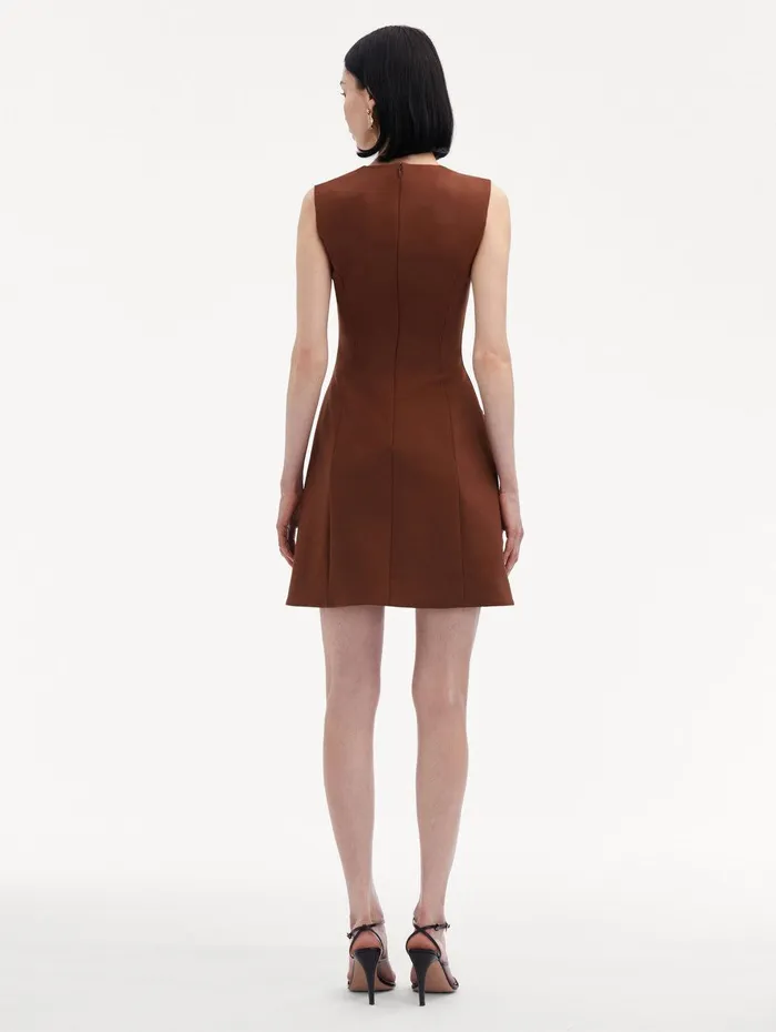 Bow Button Split Skirt Dress Cocoa Women Oscar De La Renta Dresses Bow Button Split Skirt Dress Cocoa Women Oscar De La Renta Dresses
