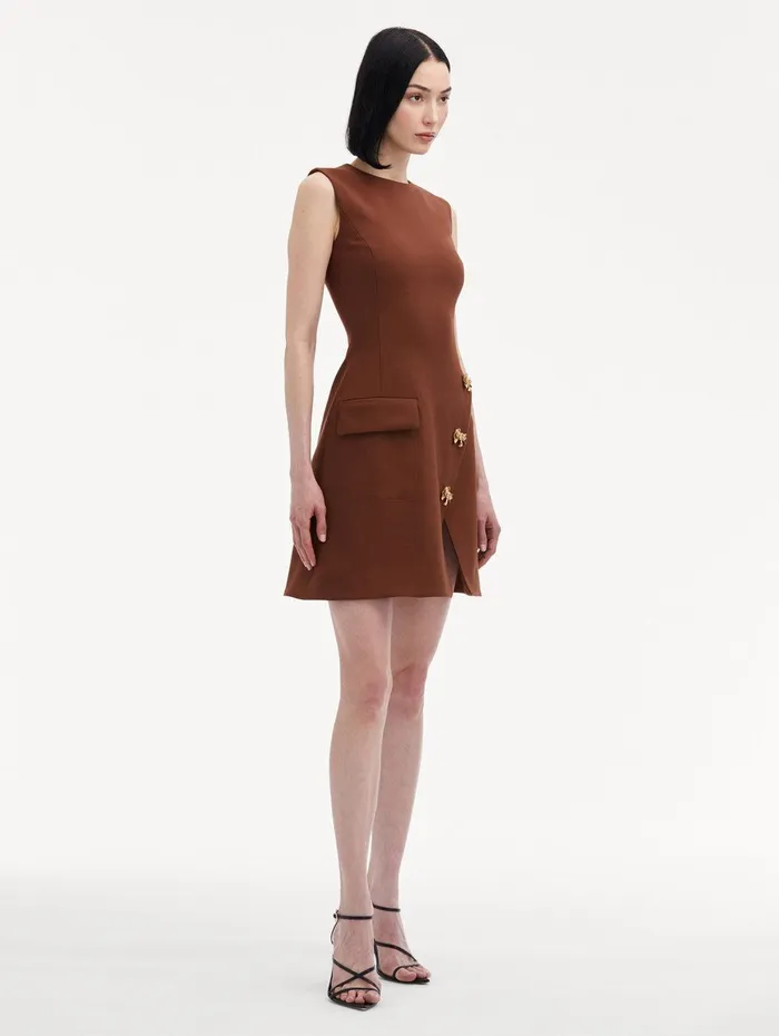 Bow Button Split Skirt Dress Cocoa Women Oscar De La Renta Dresses Bow Button Split Skirt Dress Cocoa Women Oscar De La Renta Dresses