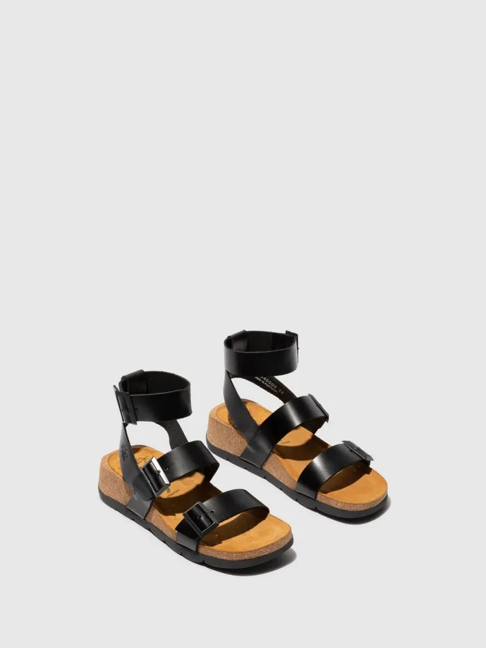 Buckle Sandals COKI040FLY BLACK Women Fly London Sandals