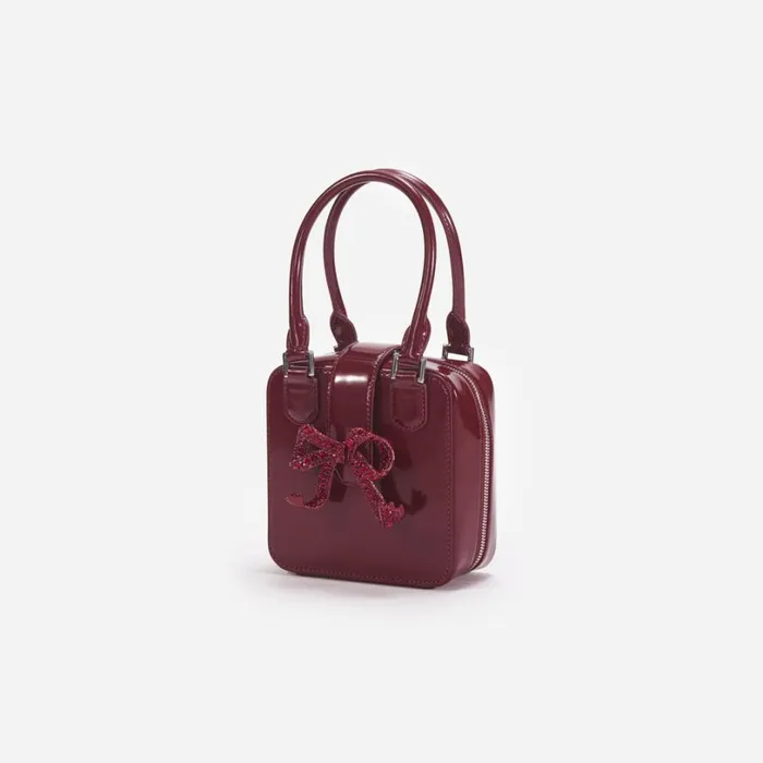 Burgundy Leather Square Mini Tote Bag Women Self Portrait Mini Burgundy Leather Square Mini Tote Bag Women Self Portrait Mini