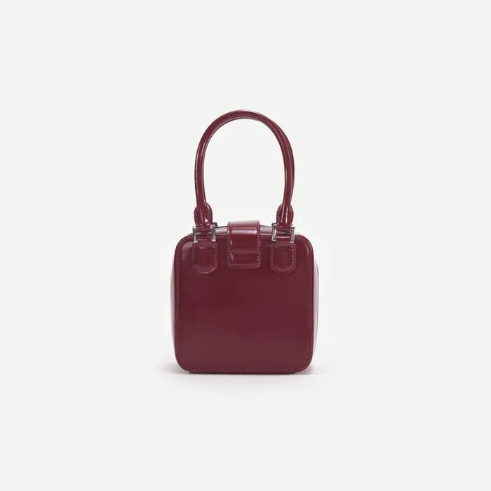 Burgundy Leather Square Mini Tote Bag Women Self Portrait Mini Burgundy Leather Square Mini Tote Bag Women Self Portrait Mini
