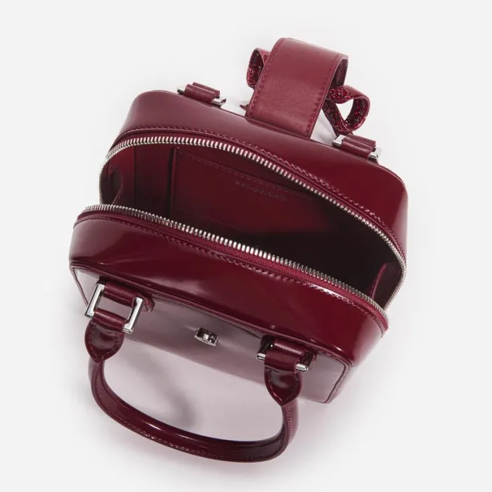 Burgundy Leather Square Mini Tote Bag Women Self Portrait Mini Burgundy Leather Square Mini Tote Bag Women Self Portrait Mini