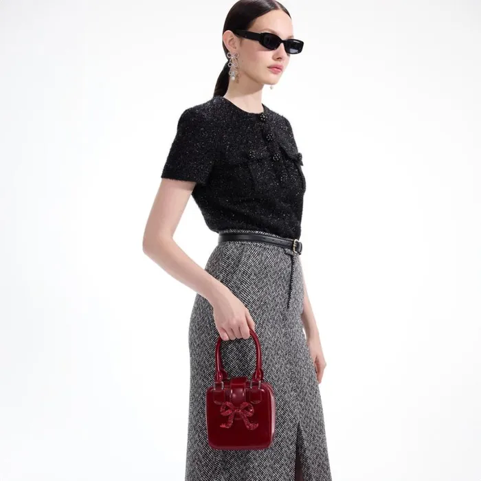 Burgundy Leather Square Mini Tote Bag Women Self Portrait Mini Burgundy Leather Square Mini Tote Bag Women Self Portrait Mini