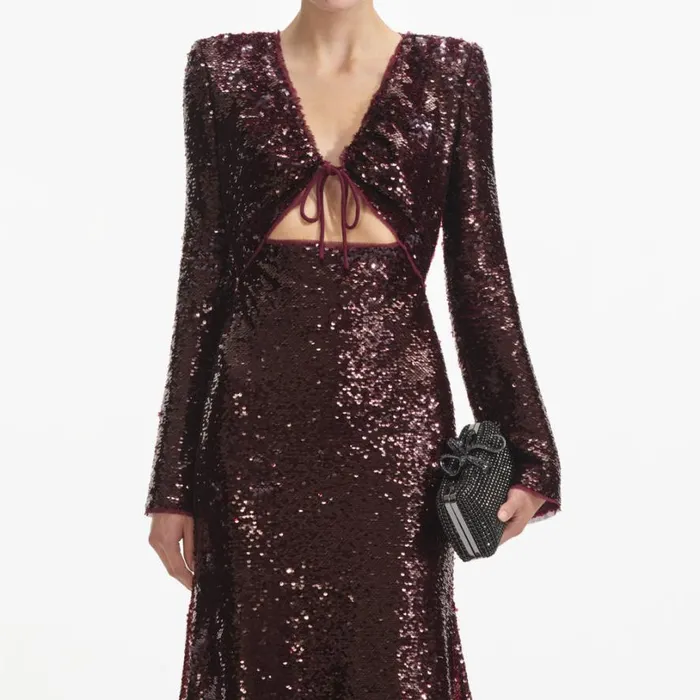 Burgundy Sequin Midi Dress Women Self Portrait Wedding Guest Burgundy Sequin Midi Dress Women Self Portrait Wedding Guest