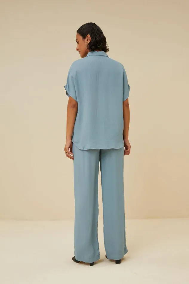 ByBar Blouses Vrouwelijk Karly Satin Stripe Blouse Ocean ByBar Blouses Vrouwelijk Karly Satin Stripe Blouse Ocean