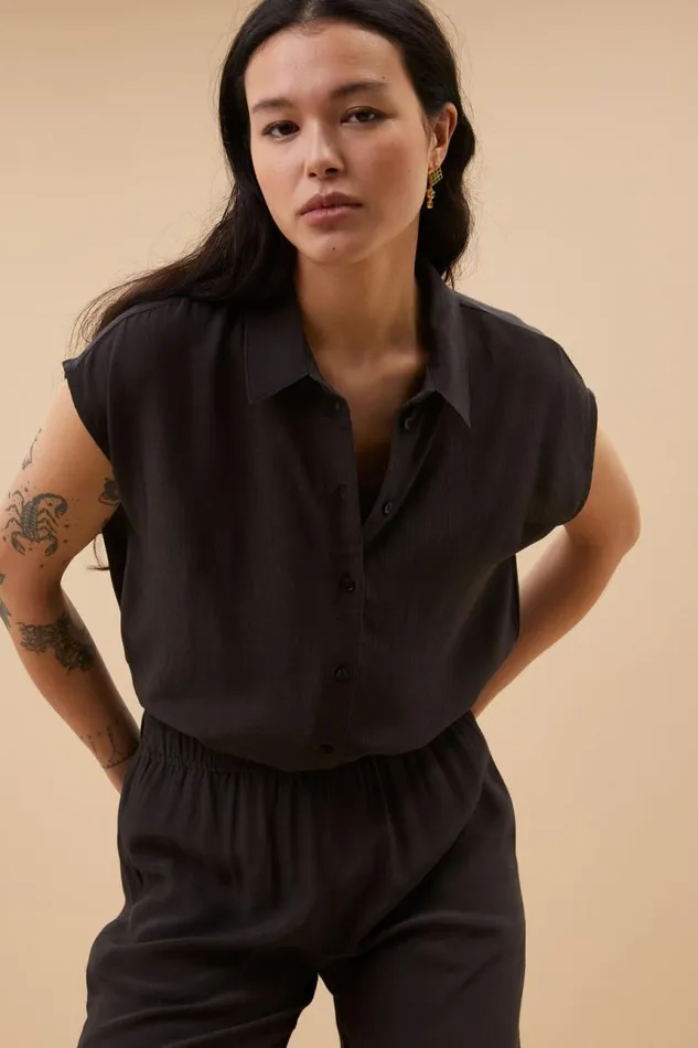 ByBar Blouses Vrouwelijk Kiek Viscose Top Cafe Noir ByBar Blouses Vrouwelijk Kiek Viscose Top Cafe Noir