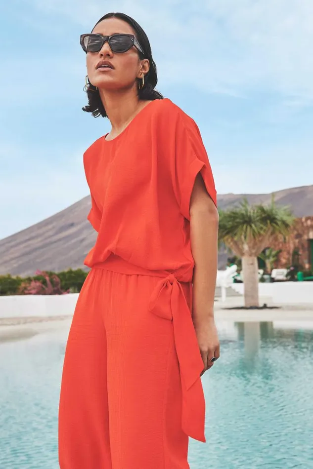 ByBar Blouses Vrouwelijk Uma Satin Stripe Blouse Bright Poppy