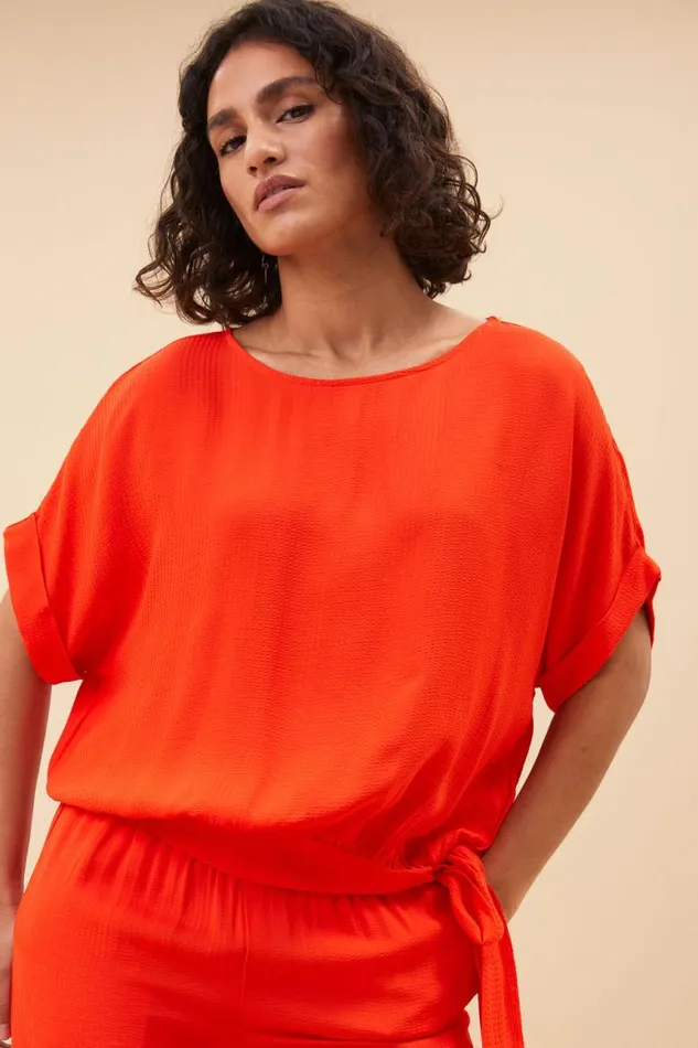 ByBar Blouses Vrouwelijk Uma Satin Stripe Blouse Bright Poppy ByBar Blouses Vrouwelijk Uma Satin Stripe Blouse Bright Poppy