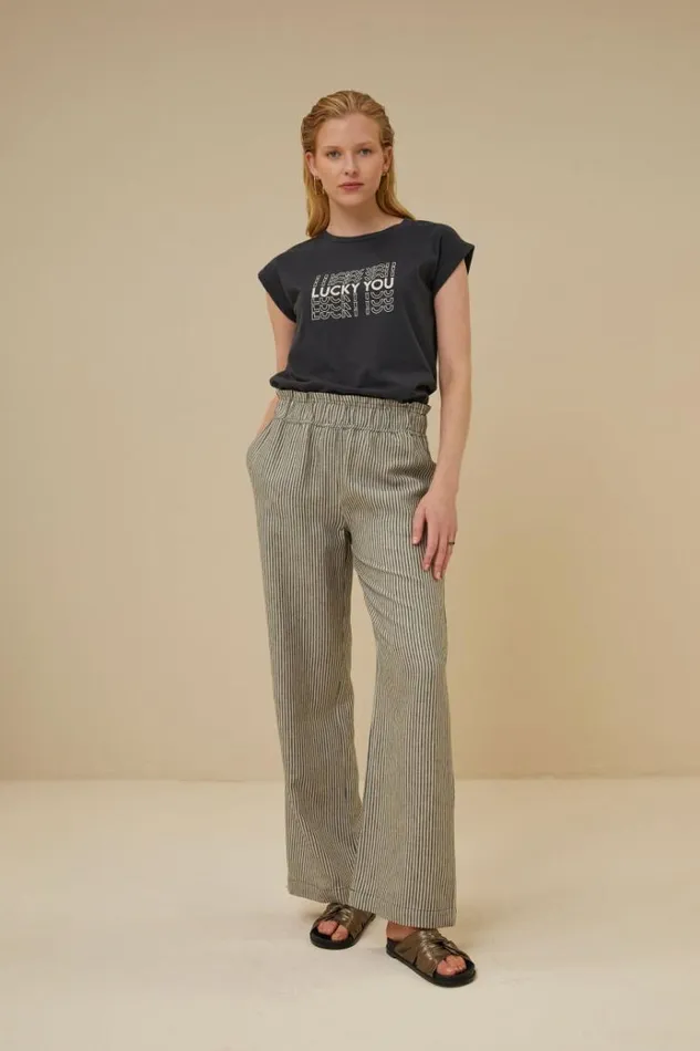 ByBar Broeken Vrouwelijk Robyn Linen Stripe Pant Jet Black