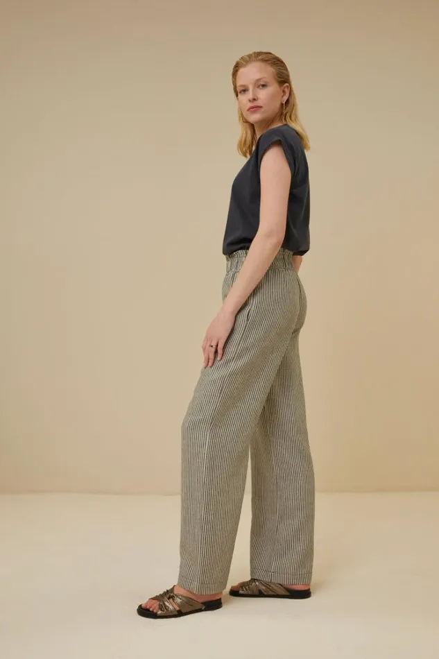 ByBar Broeken Vrouwelijk Robyn Linen Stripe Pant Jet Black ByBar Broeken Vrouwelijk Robyn Linen Stripe Pant Jet Black