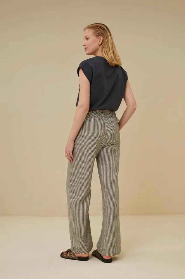 ByBar Broeken Vrouwelijk Robyn Linen Stripe Pant Jet Black ByBar Broeken Vrouwelijk Robyn Linen Stripe Pant Jet Black