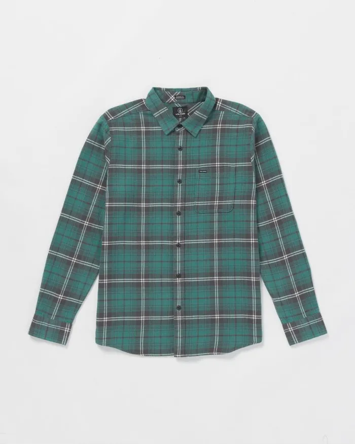 Caden Plaid Long Sleeve Shirt 8211 Sea Green Mens Volcom Shirts and Flannels