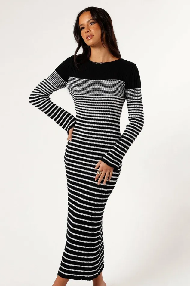 Camy Long Sleeve Midi Dress BlackWhite Women Long Sleeve Dresses Petal and Pup
