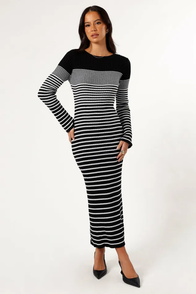 Camy Long Sleeve Midi Dress BlackWhite Women Long Sleeve Dresses Petal and Pup