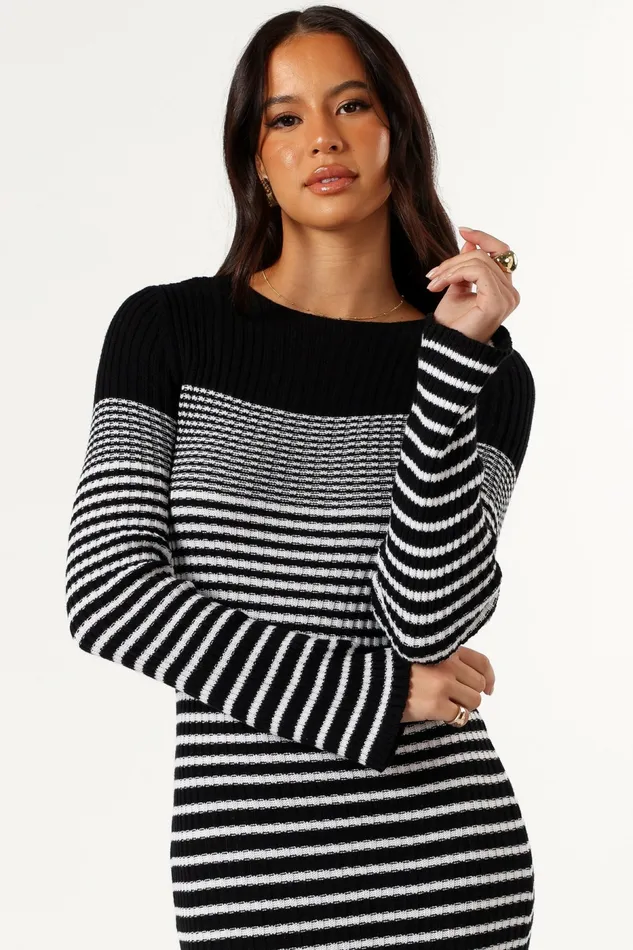 Camy Long Sleeve Midi Dress BlackWhite Women Long Sleeve Dresses Petal and Pup