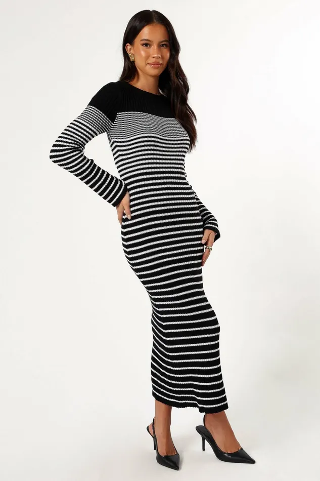 Camy Long Sleeve Midi Dress BlackWhite Women Long Sleeve Dresses Petal and Pup