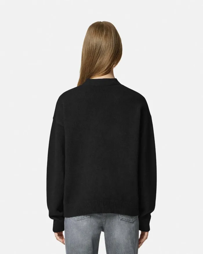CashmereBlend Knit Boxy Cardigan Black Women Versace Knitwear