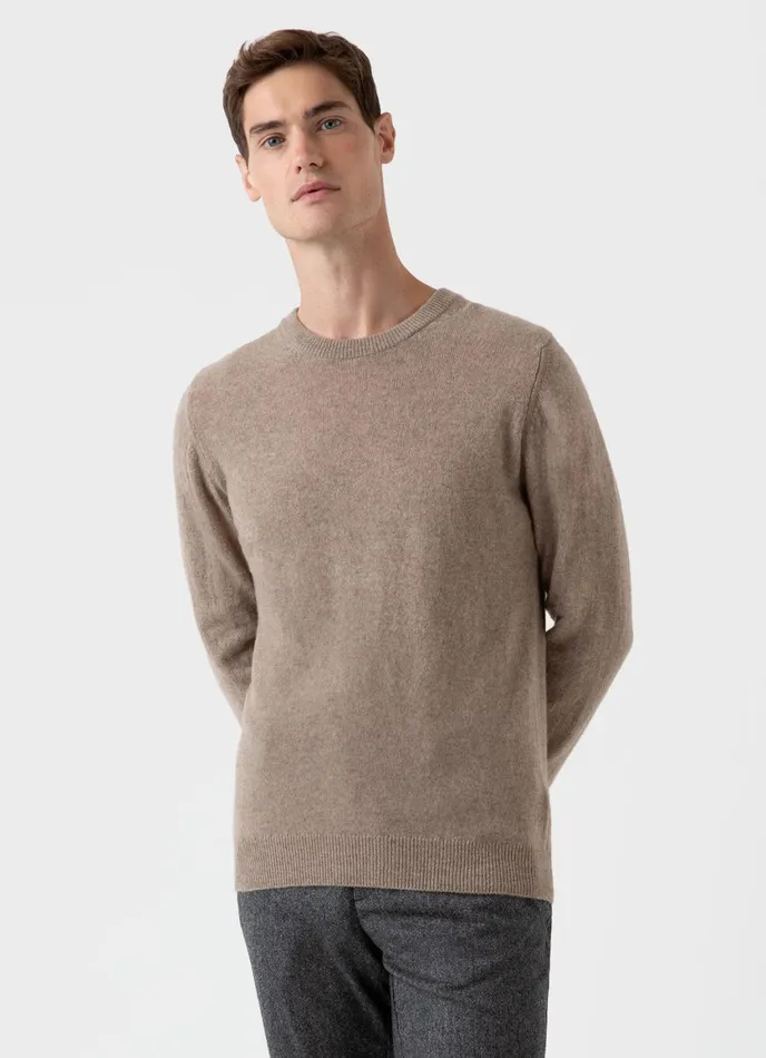 Cashmere Crew Neck Jumper Natural Brown Men SUNSPEL Knitwear