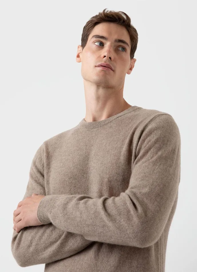 Cashmere Crew Neck Jumper Natural Brown Men SUNSPEL Knitwear