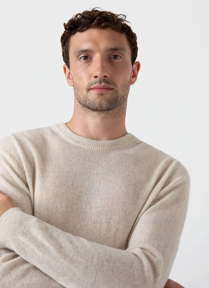 Cashmere Crew Neck Jumper Natural Ecru Knitwear ussunspel Men Cashmere Crew Neck Jumper Natural Ecru Knitwear ussunspel Men
