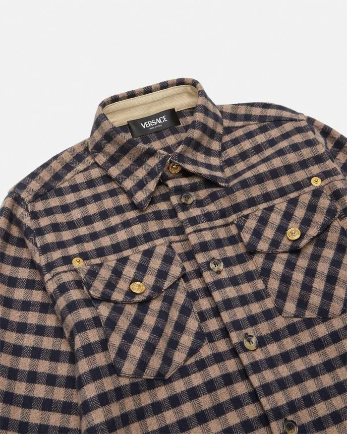 Checked Flannel Kids Overshirt Brown Children Versace Clothing