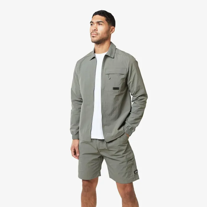 Closure London Crinkle Nylon Tech Overshirt Olive Men Overshirts