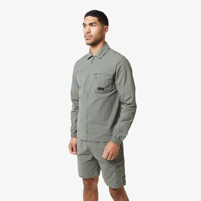Closure London Crinkle Nylon Tech Overshirt Olive Men Overshirts