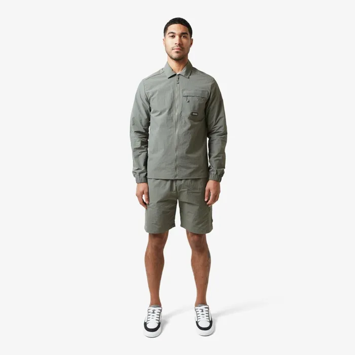 Closure London Crinkle Nylon Tech Overshirt Olive Men Overshirts