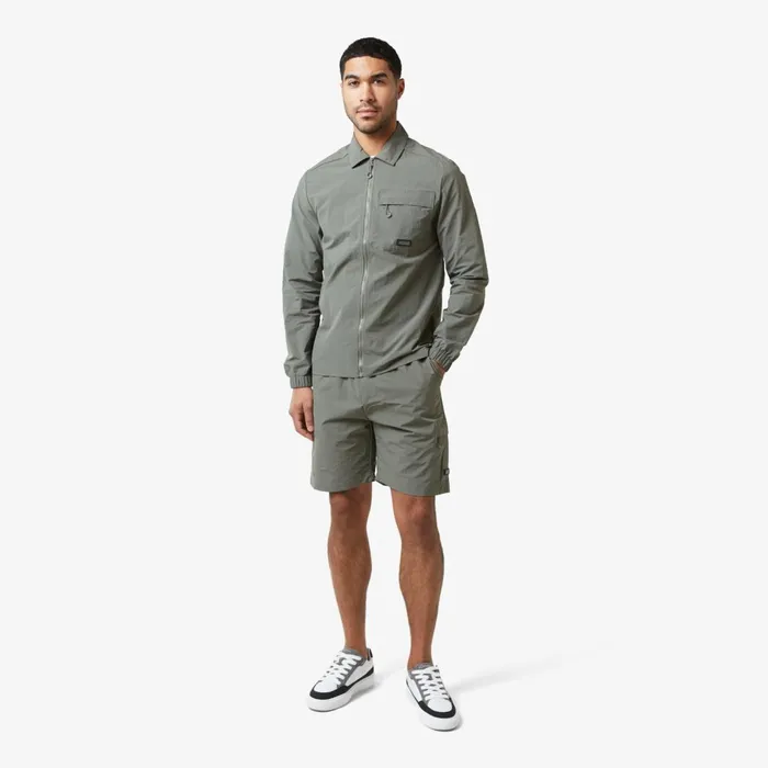 Closure London Crinkle Nylon Tech Overshirt Olive Men Overshirts