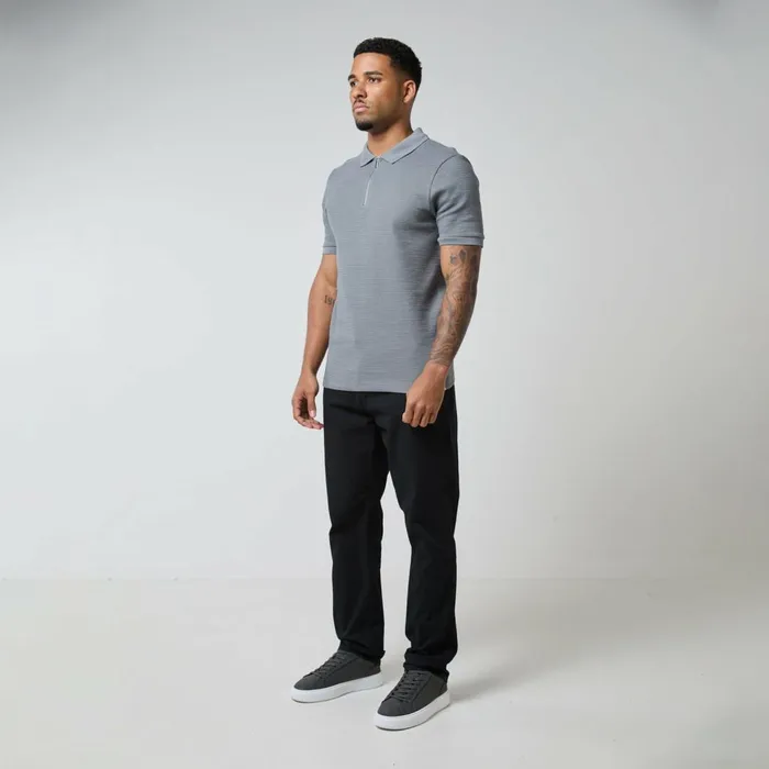 Closure London Tonal Knit Zipped Polo Grey Men Knitwear