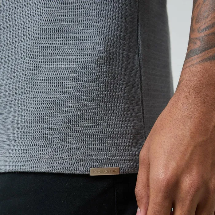 Closure London Tonal Knit Zipped Polo Grey Men Knitwear