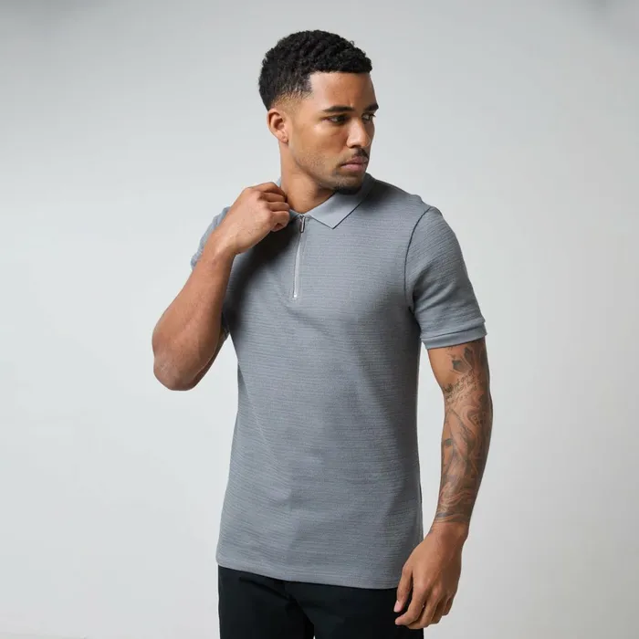 Closure London Tonal Knit Zipped Polo Grey Men Knitwear