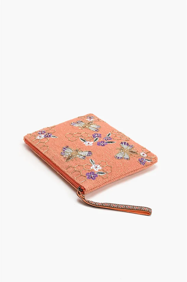 Clutches Orange Bee Wristlets HandWoven Jacquard Design America and Beyond Women