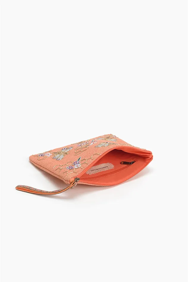 Clutches Orange Bee Wristlets HandWoven Jacquard Design America and Beyond Women