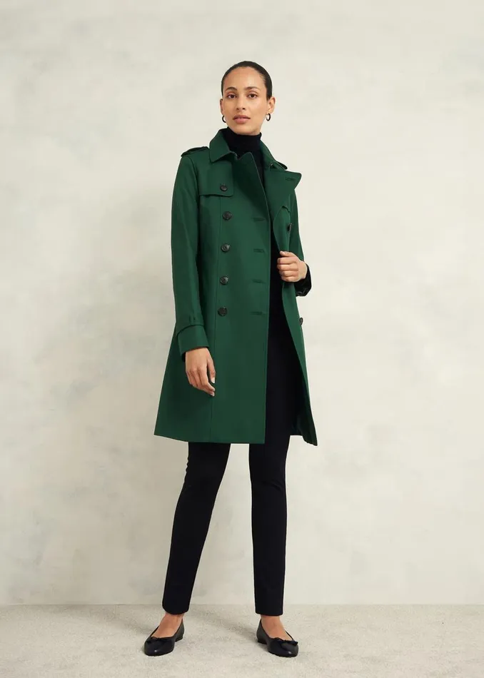 Coats and Jackets Women HOBBS Saskia Shower Resistant Trench Coat Bay Green