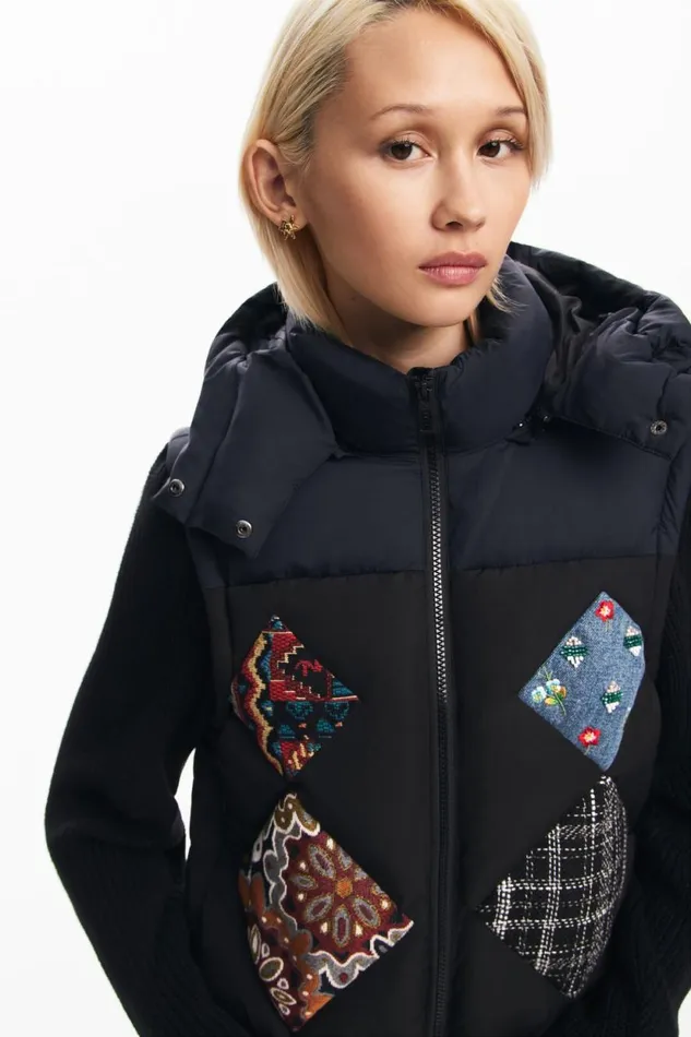 Coats And Jackets Women Desigual Combined Padded Vest Blue