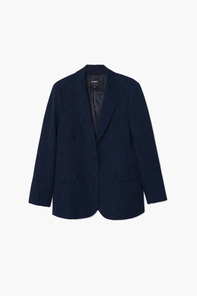 Coats And Jackets Women Desigual Embroidered Floral Blazer Blue