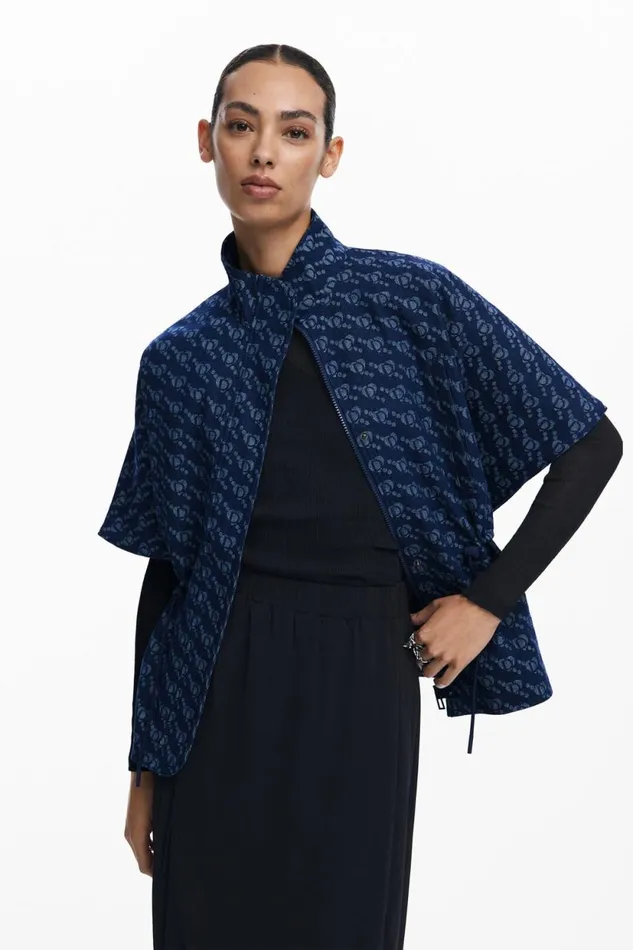 Coats And Jackets Women Desigual Geometric Pattern Poncho Blue